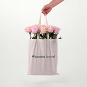 Pink Mondial Roses in a Reusable Canvas Tote – Timeless Beauty with a Modern Touch