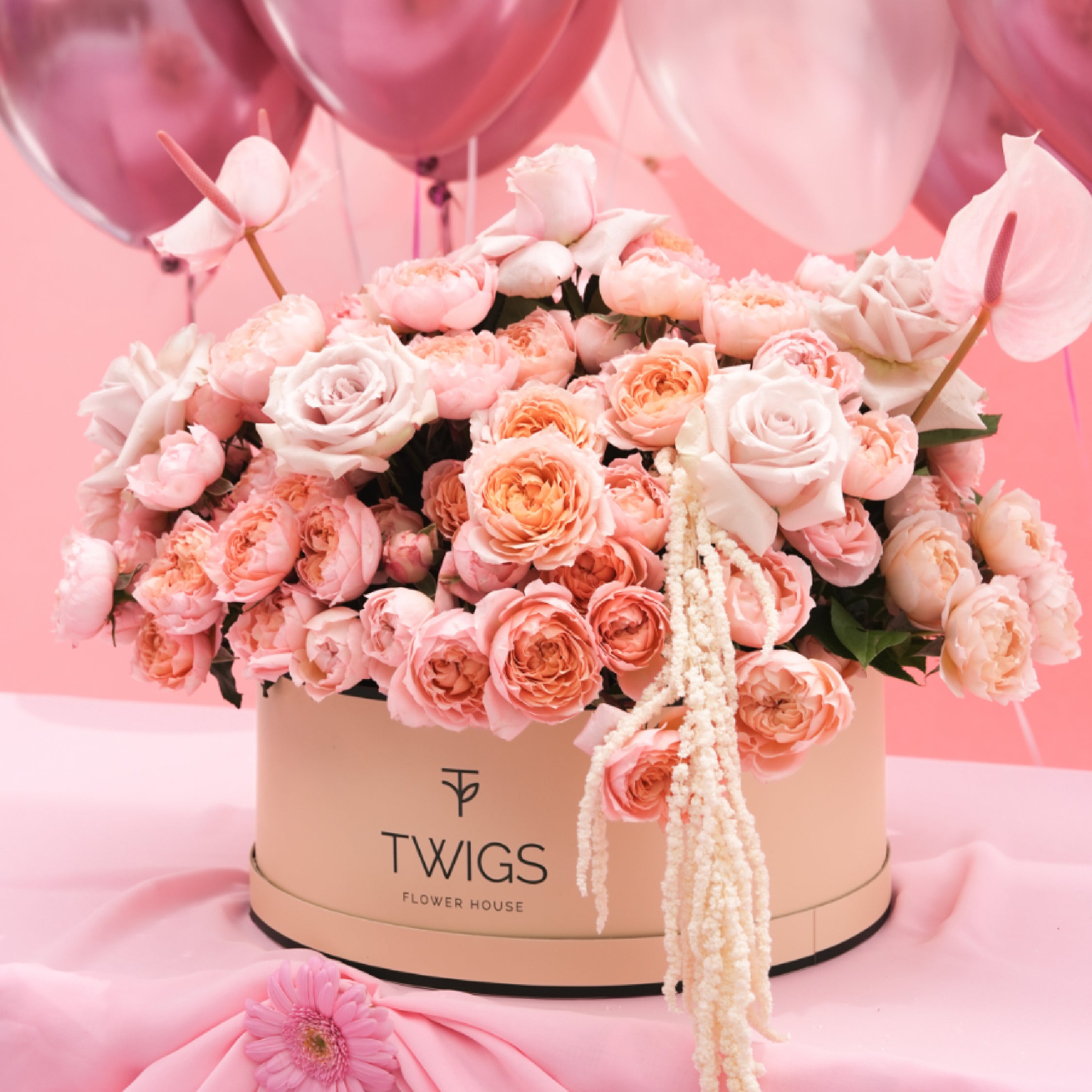 Blush Birthday Rose · Grande Round Flower Box - Thuraya ثريا
