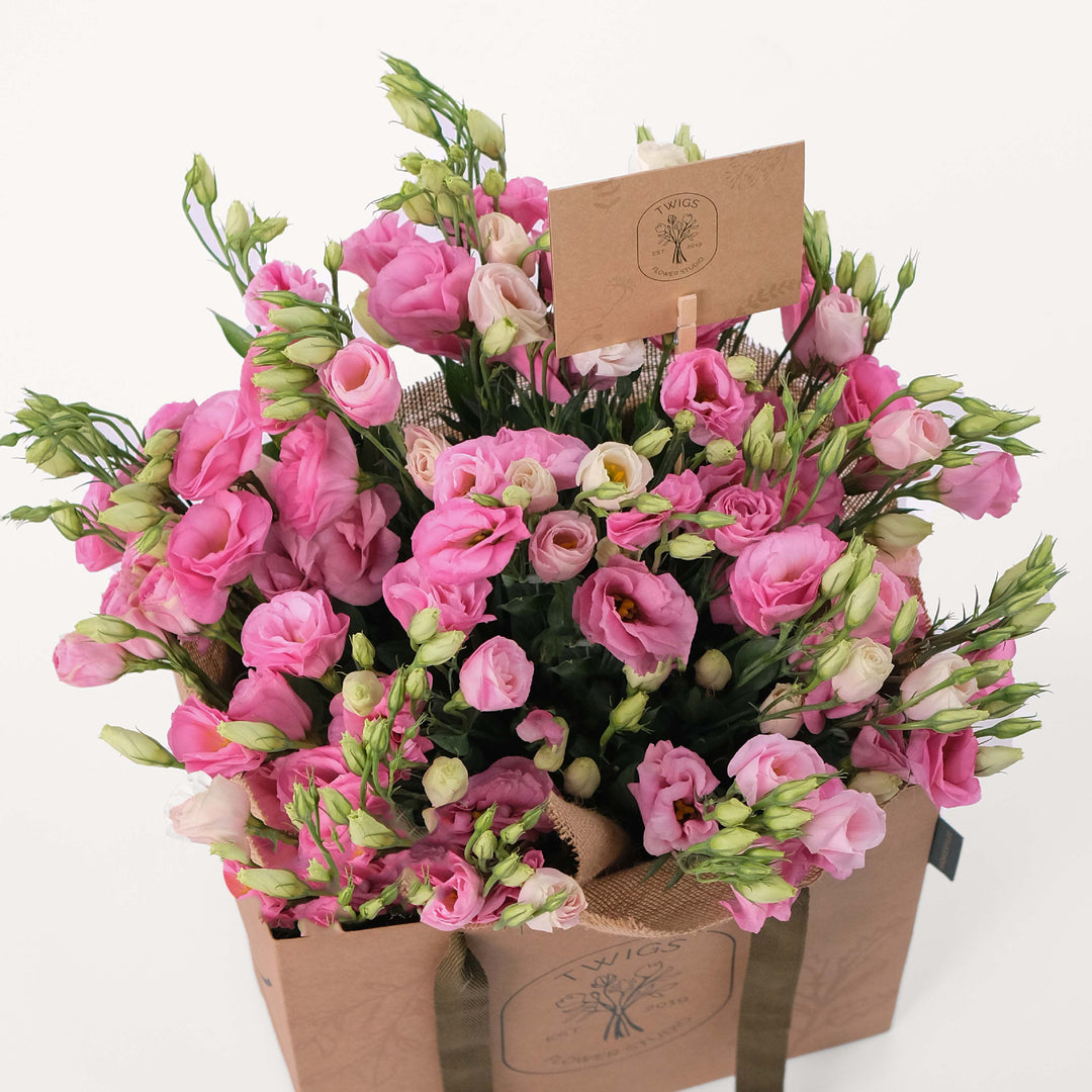 Lisianthus Pink Flowers Bouquet In A Bag