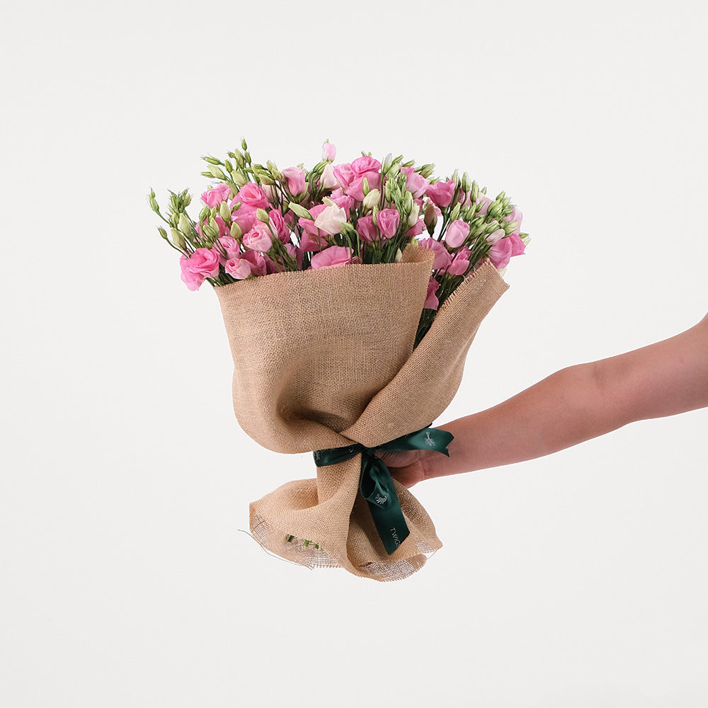 Lisianthus Pink Flowers Bouquet In A Bag
