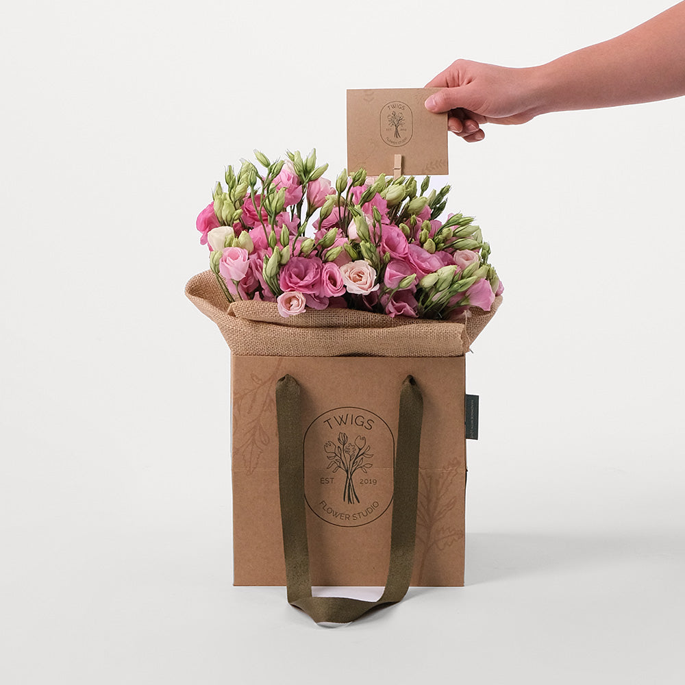 Lisianthus Pink Flowers Bouquet In A Bag