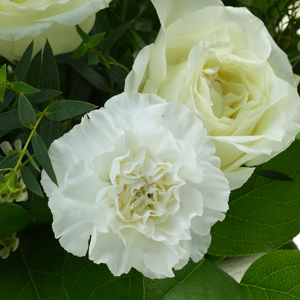 premium flower arrangement in white ceramic vase 