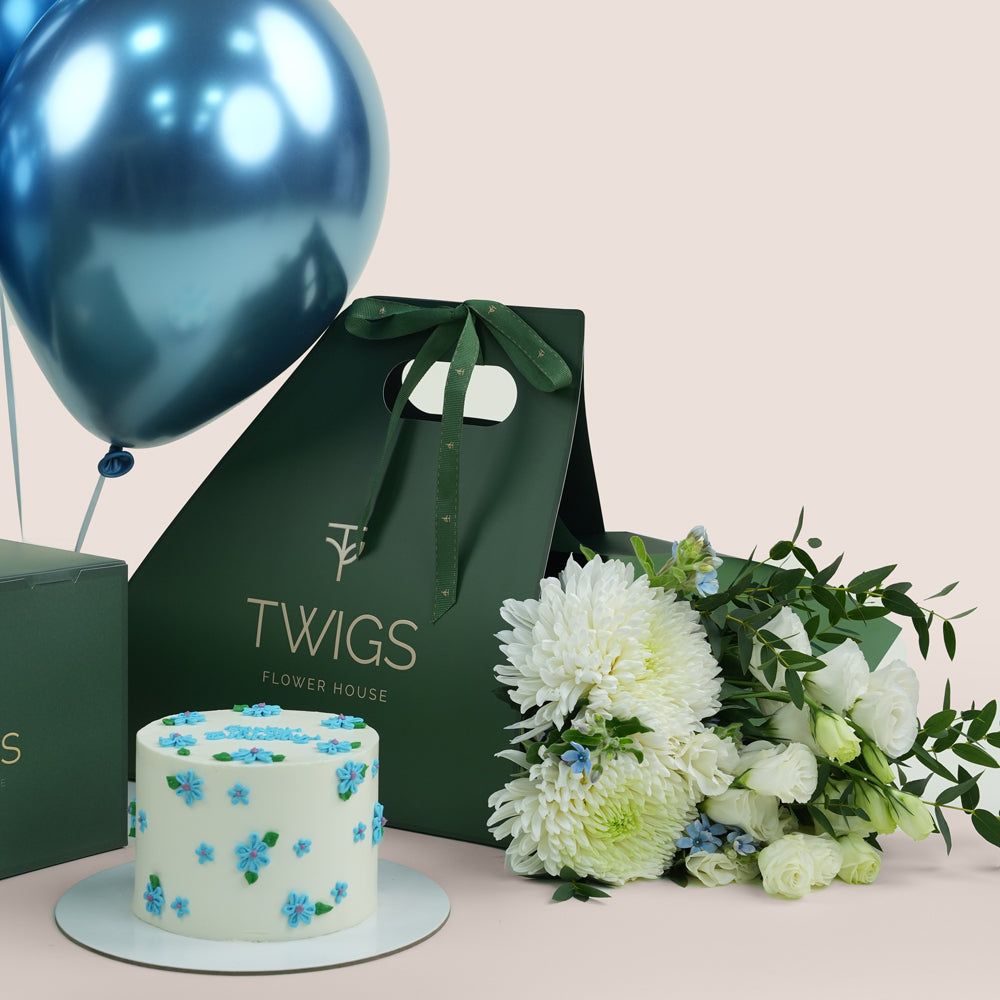 premium birthday cake with flowers delivery Dubai UAE