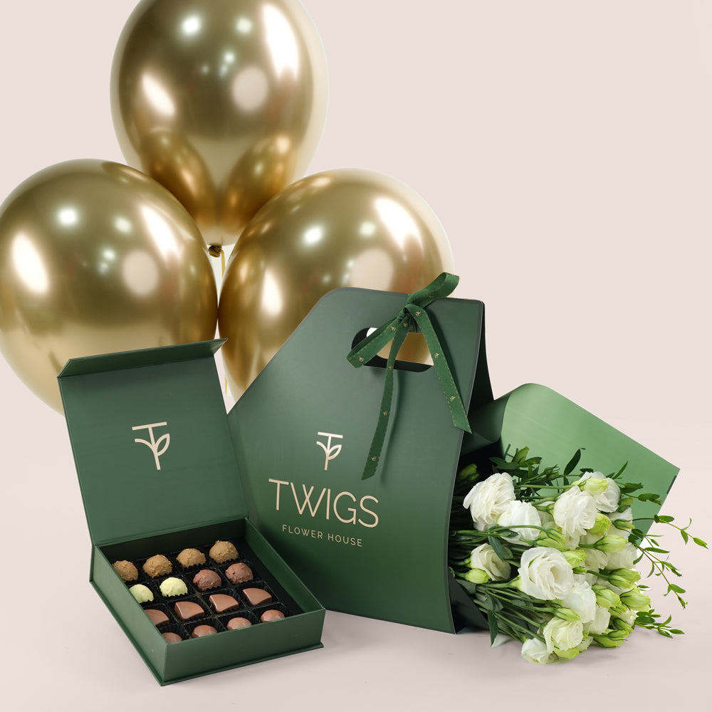 Premium dubai chocolates with flower bunch
