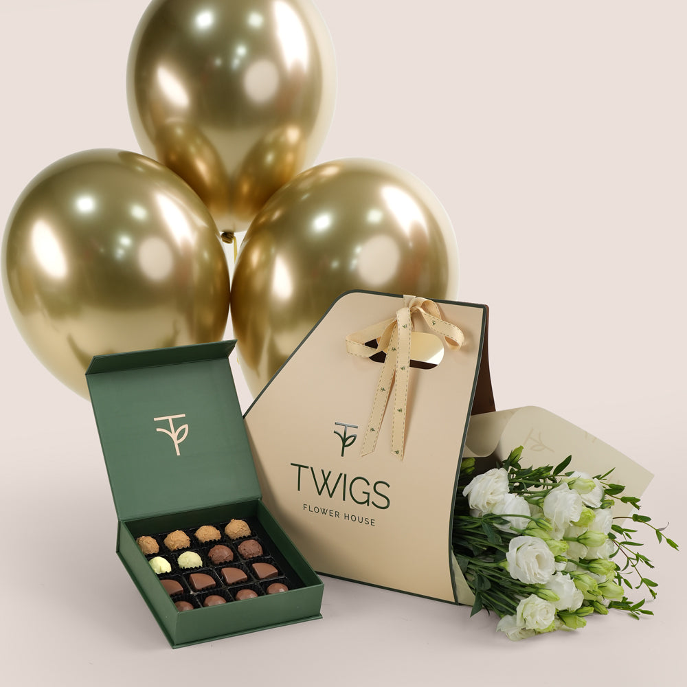 Premium dubai chocolates with flower bunch