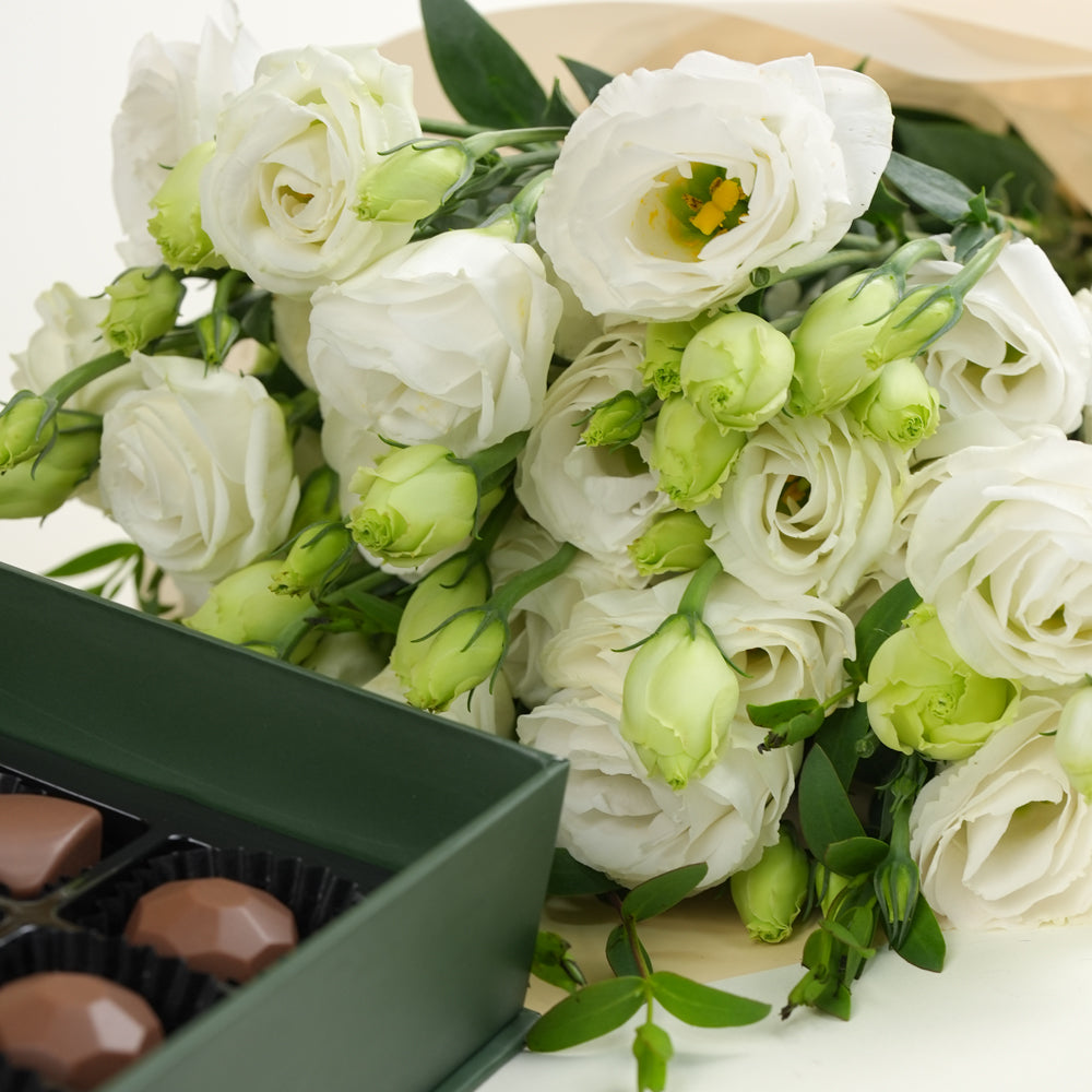Premium dubai chocolates with flower bunch