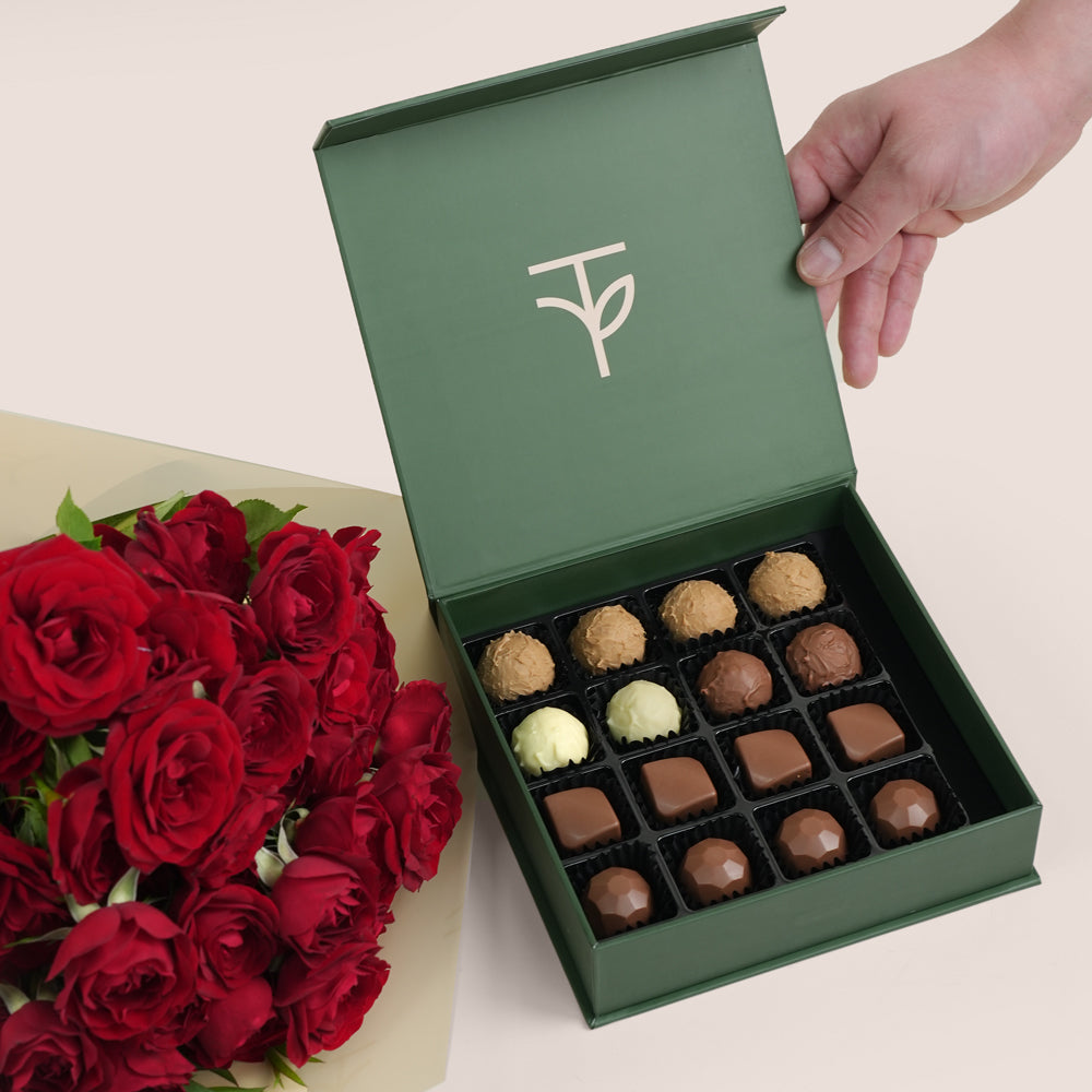 Premium dubai chocolates with flower bunch