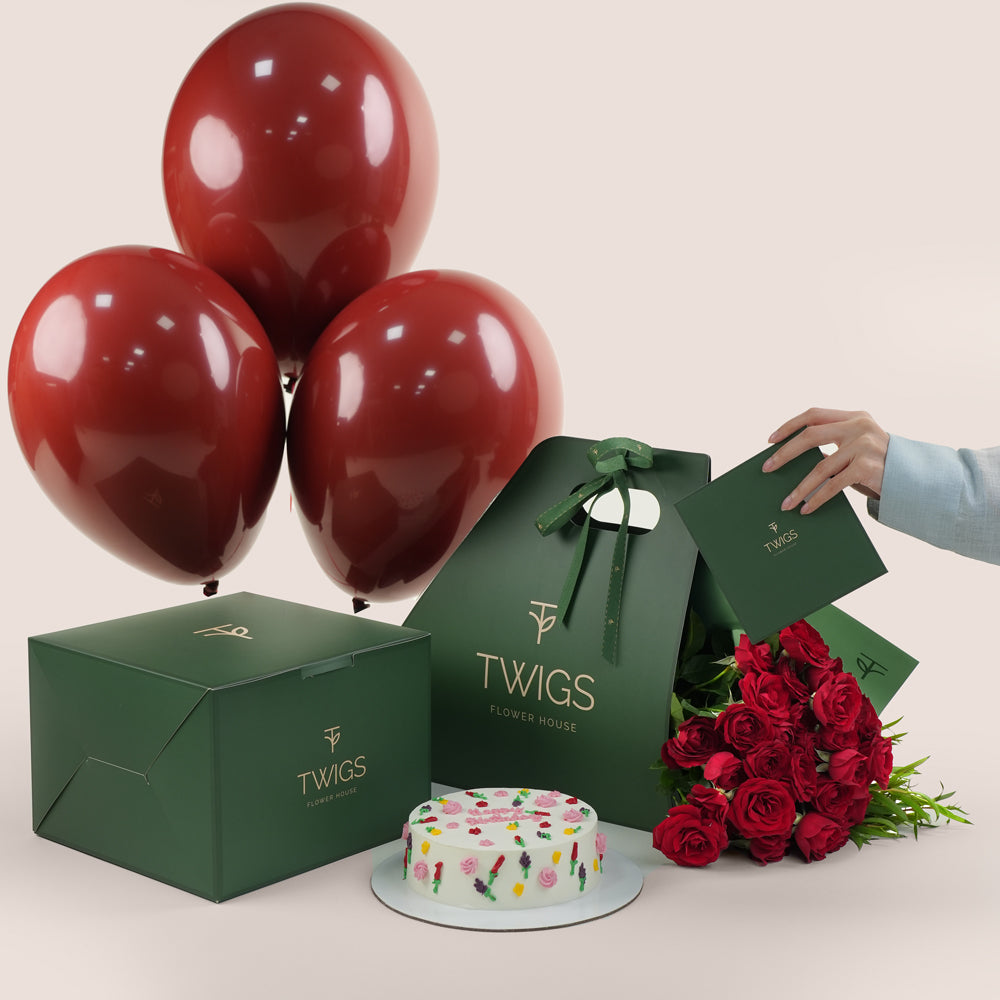 Premium Birthday cake and flowers