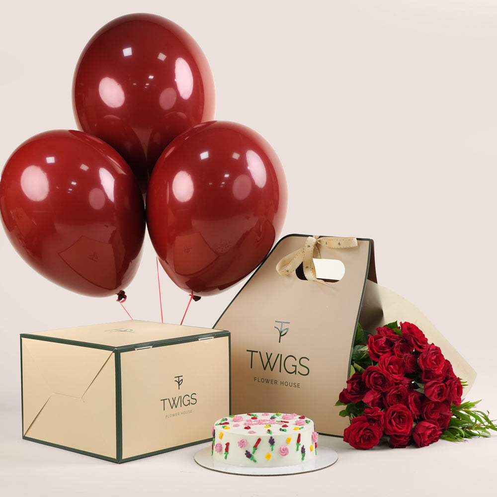 Premium Birthday cake and flowers