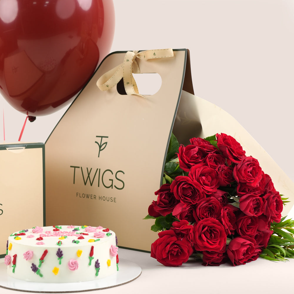 Premium Birthday cake and flowers