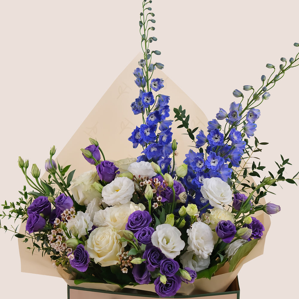 Purple Bliss Bouquet – Mixed Flowers in TWIGS Carry Bag