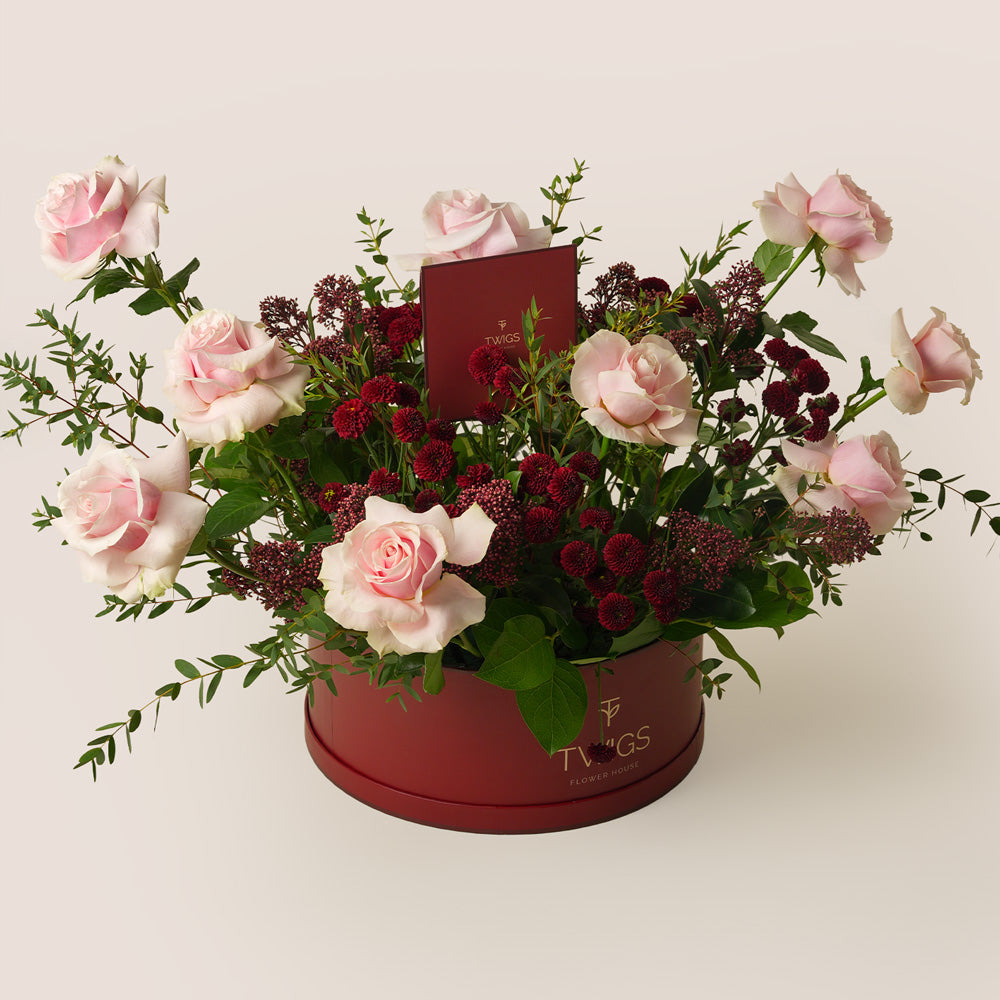 Imperial Burgundy Grande – Luxury Ramadan Flower Box UAE | Same-Day Delivery