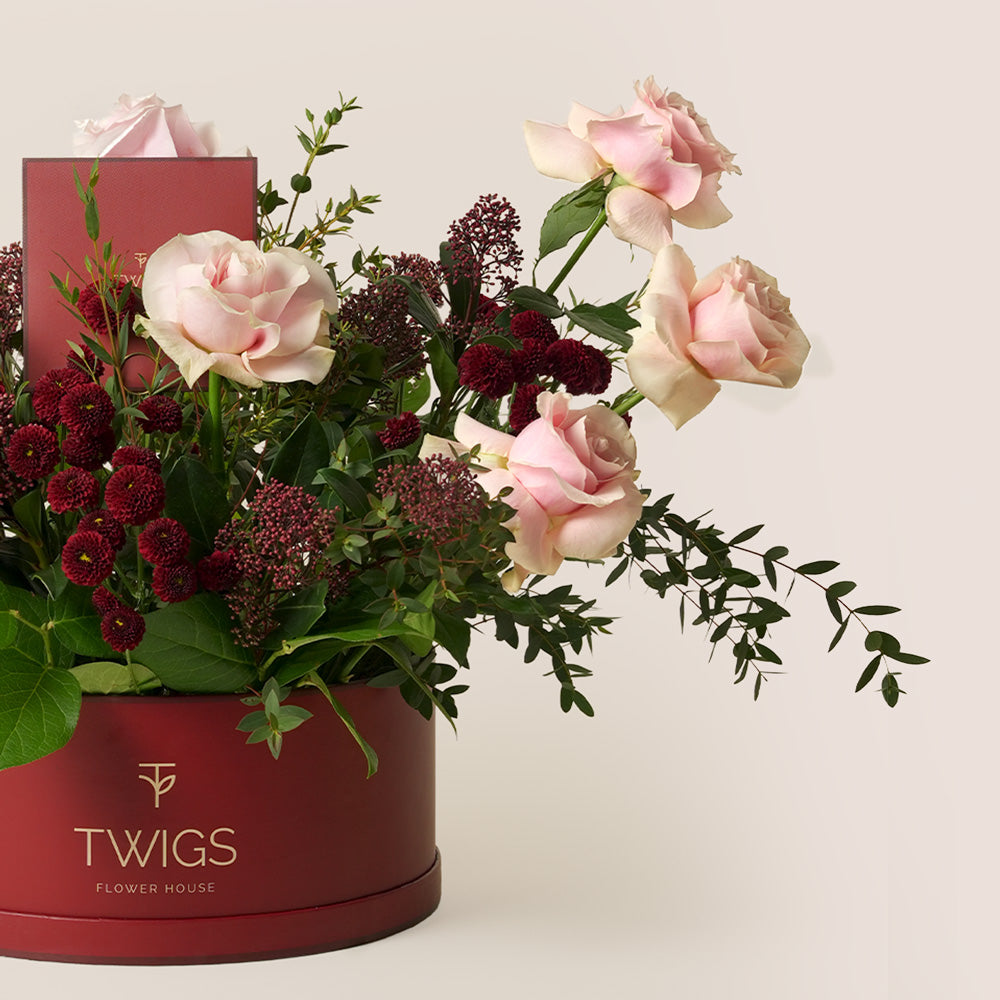 Imperial Burgundy Grande – Luxury Ramadan Flower Box UAE | Same-Day Delivery