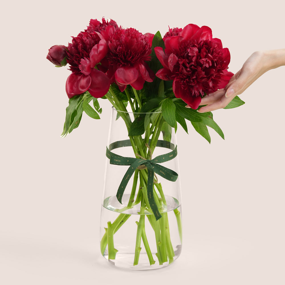 Layl ليل Burgundy Peony Vase Arrangement · Tall Glass Vase