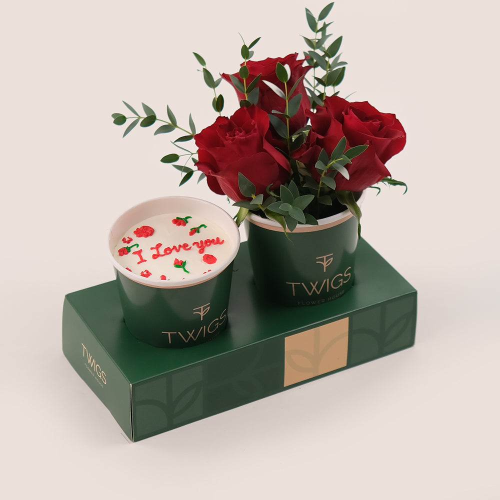 Love in Bloom – Roses & Cake Gift Tray– A Heartfelt and Luxurious Yet Affordable Unique Gift