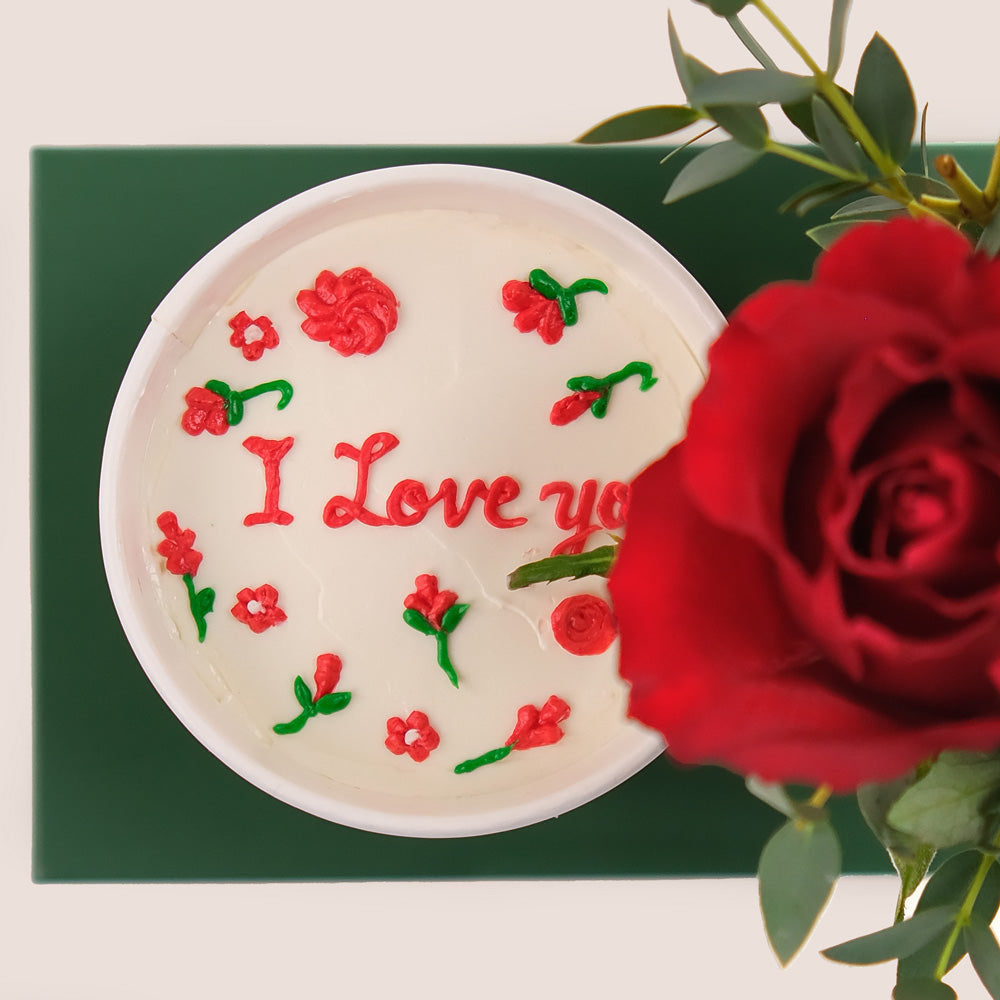 Love in Bloom – Roses & Cake Gift Tray– A Heartfelt and Luxurious Yet Affordable Unique Gift