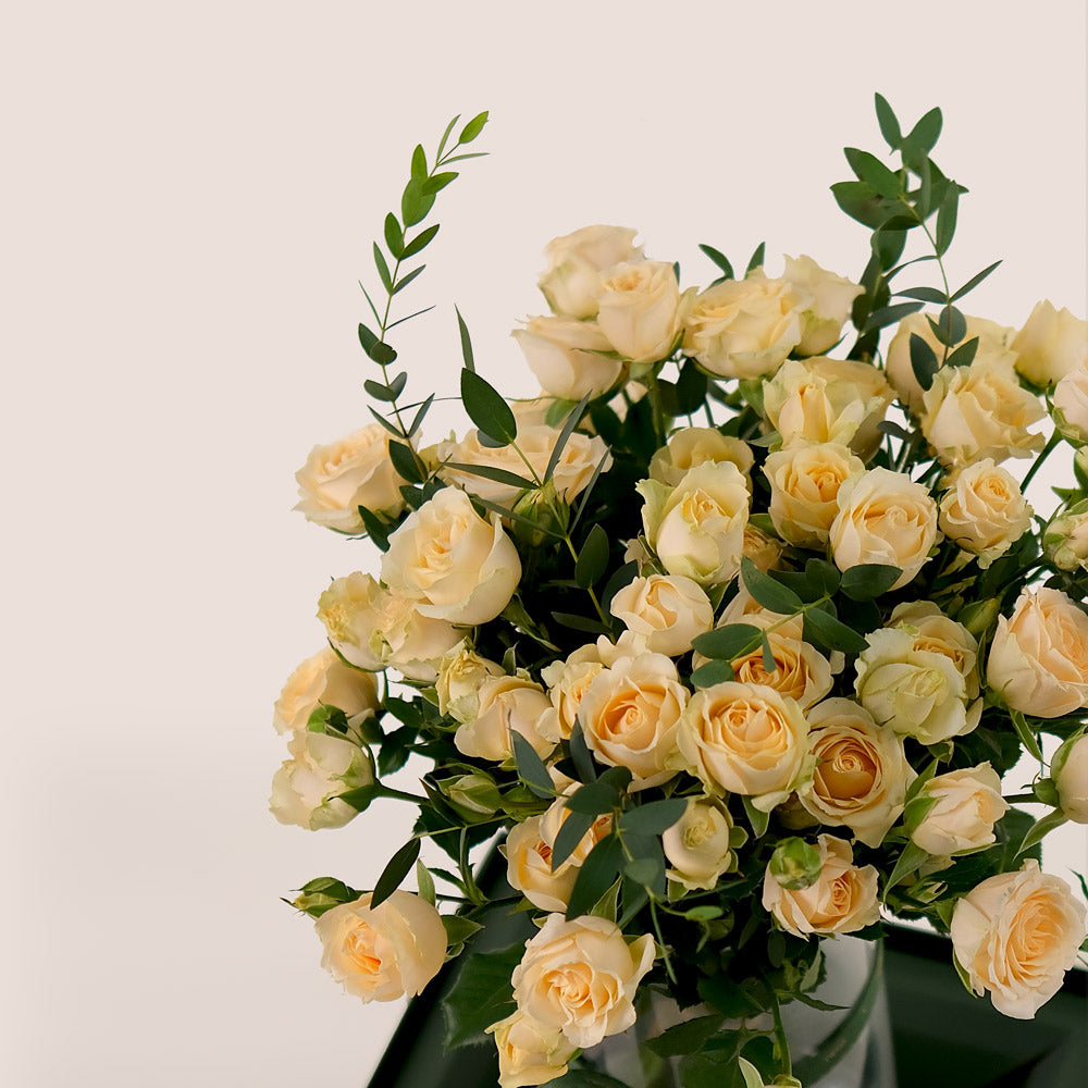 Soft Cream Salinero Roses in Flower Vase – A Dreamy and Elegant Floral Display