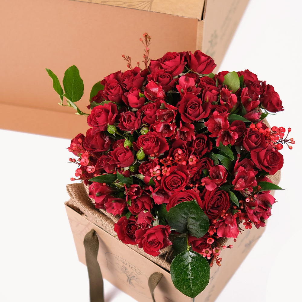 Mix Red Flowers In Valentine's Surprise Box