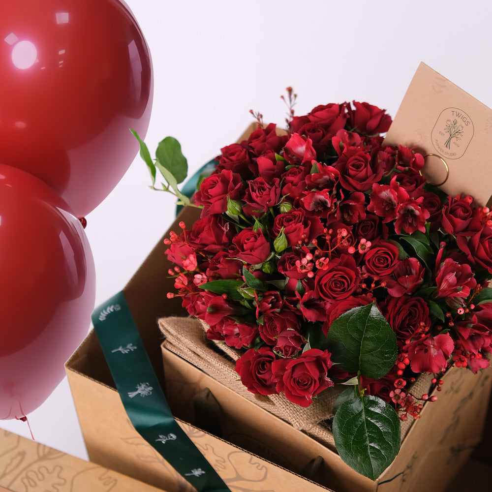 Mix Red Flowers In Valentine's Surprise Box