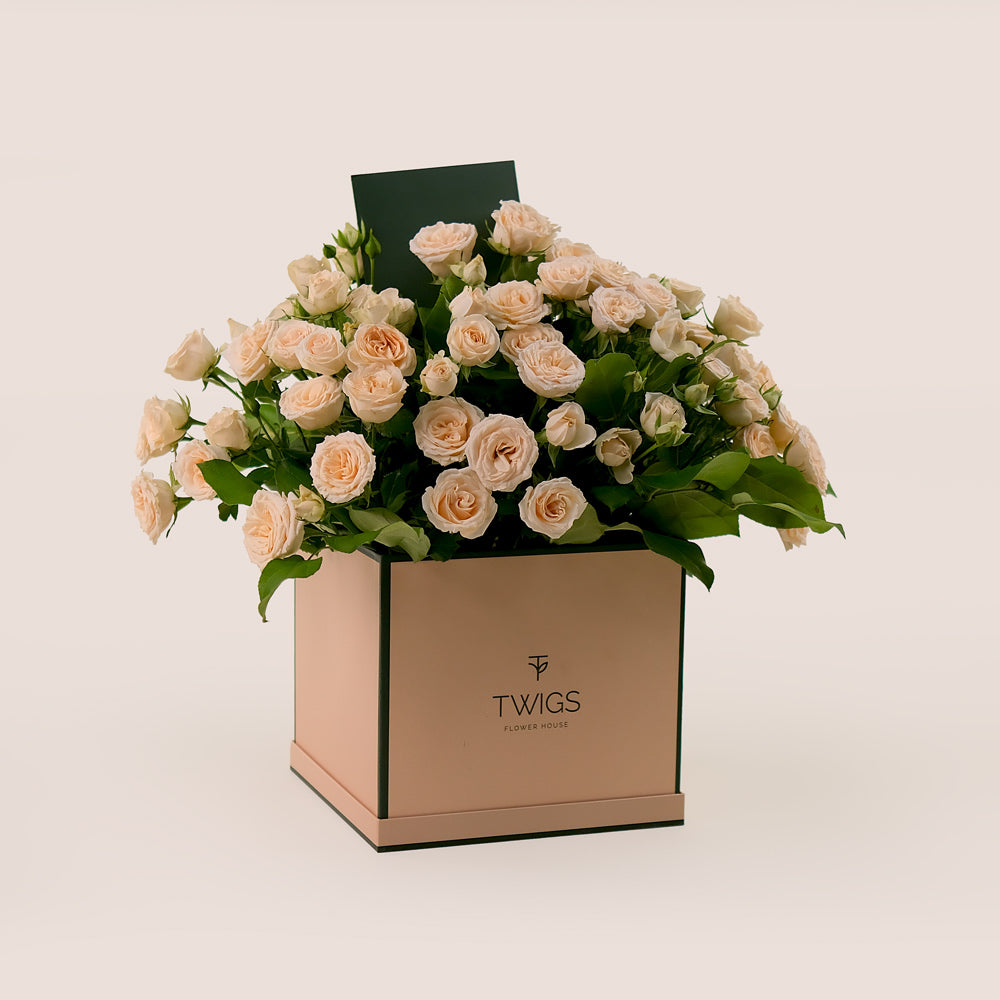 Soft Cream Roses in Signature Flower Box – A Refined and Unique Gift of Subtle Elegance