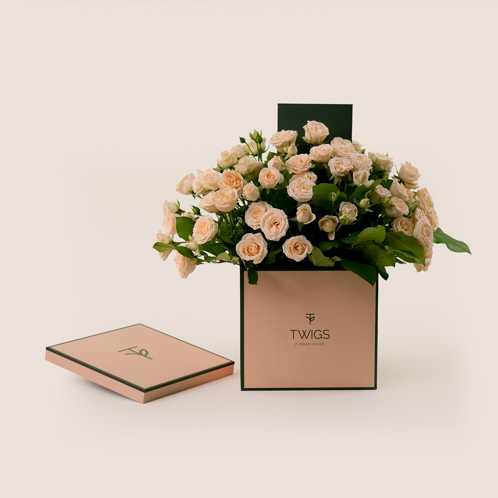 Soft Cream Roses in Signature Flower Box – A Refined and Unique Gift of Subtle Elegance