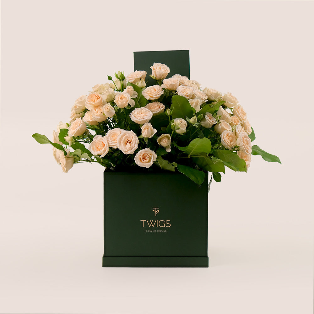 Soft Cream Roses in Signature Flower Box – A Refined and Unique Gift of Subtle Elegance