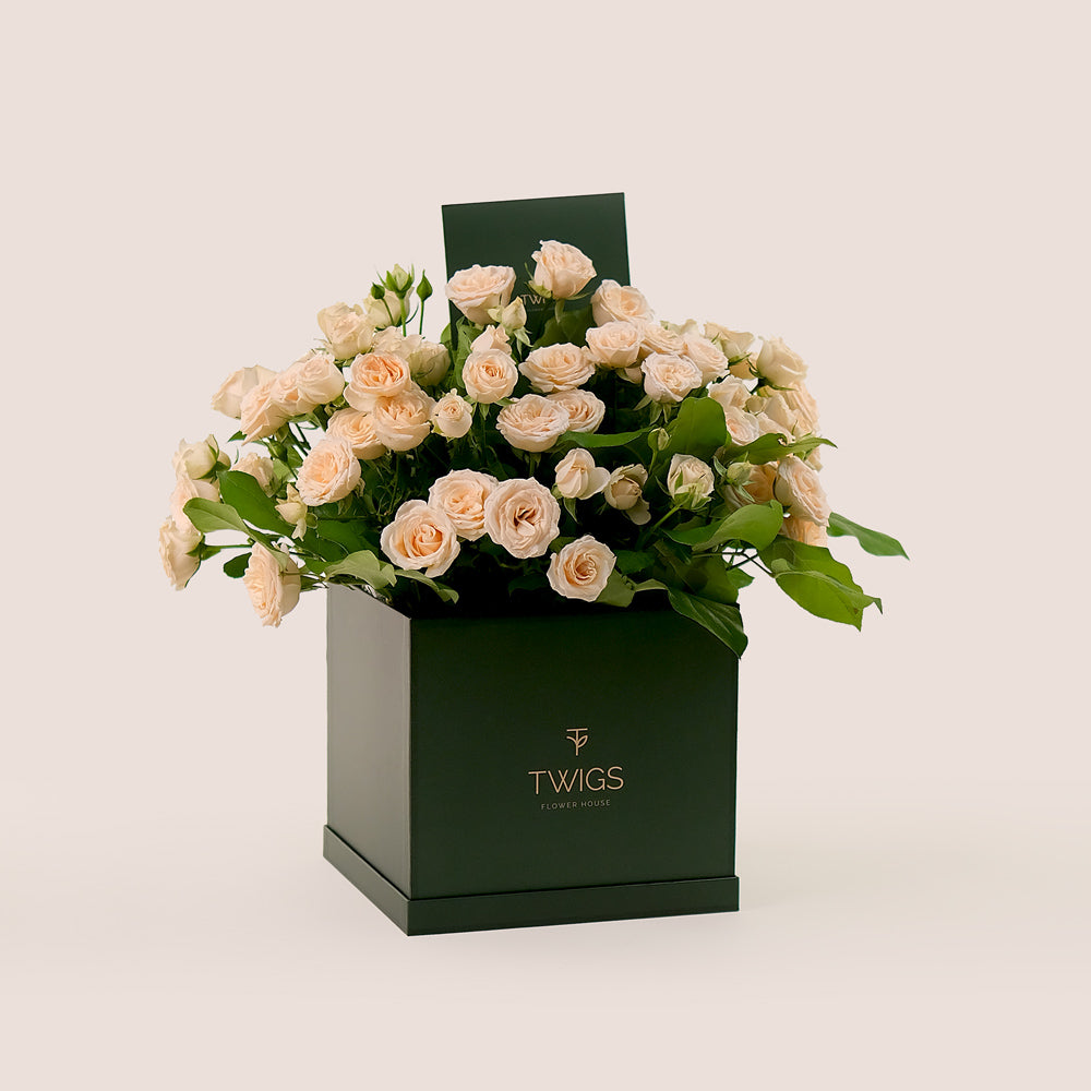 Soft Cream Roses in Signature Flower Box – A Refined and Unique Gift of Subtle Elegance