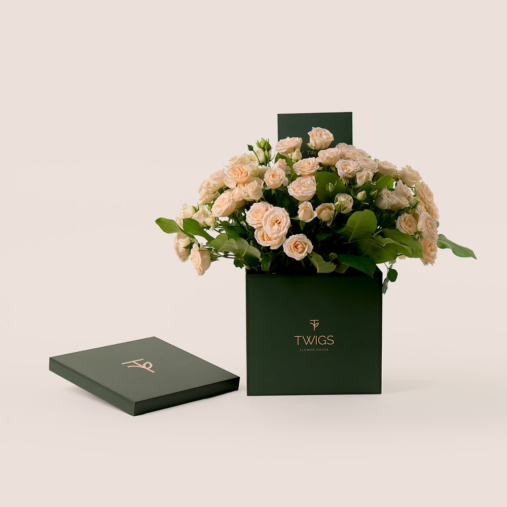 Soft Cream Roses in Signature Flower Box – A Refined and Unique Gift of Subtle Elegance