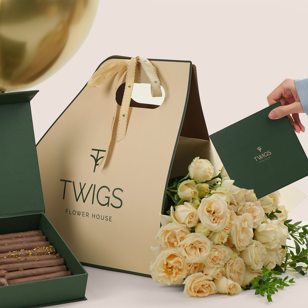 chocolates, with bouquet of salinero flowers, 