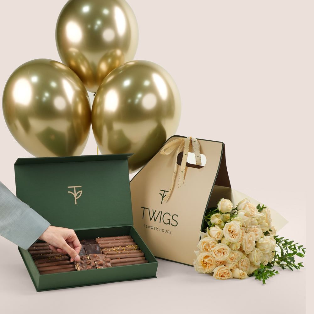 chocolates, with bouquet of salinero flowers, 