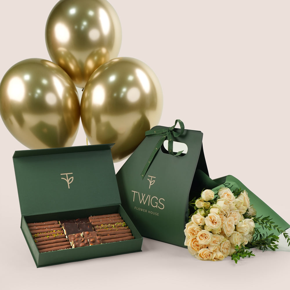 chocolates, with bouquet of salinero flowers, 