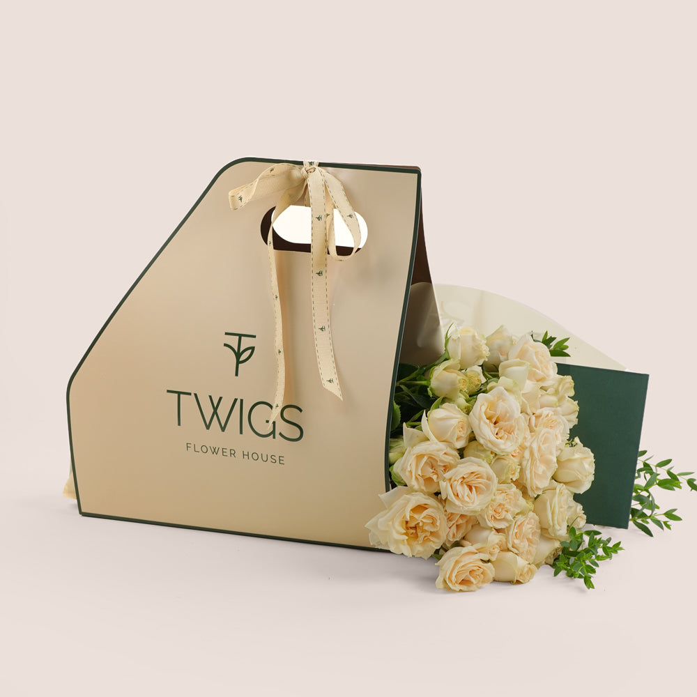 Classic Salinero Charm - All Salinero Roses Bouquet | Fresh Cream Rose Hand Bouquet Dubai & UAE