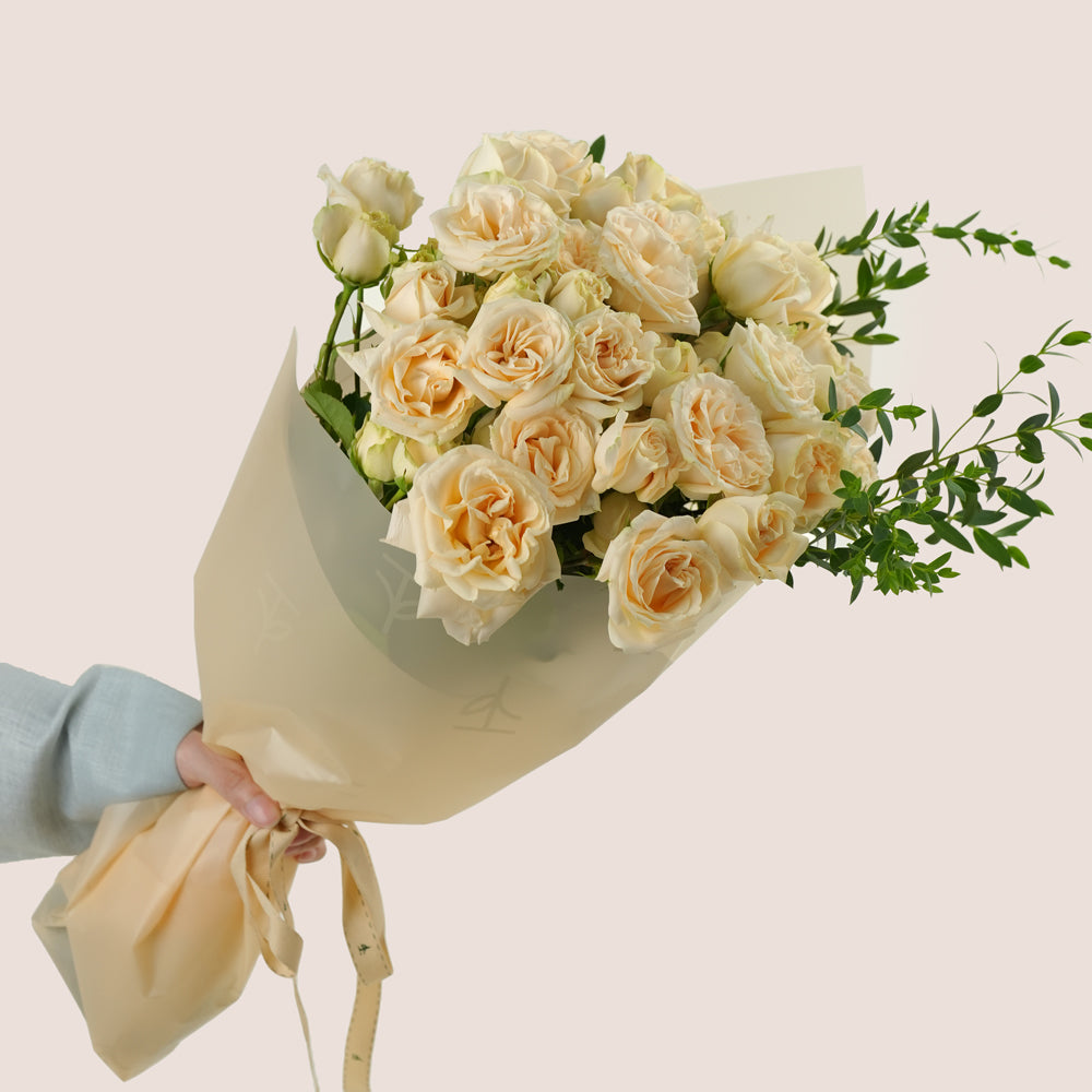 Classic Salinero Charm - All Salinero Roses Bouquet | Fresh Cream Rose Hand Bouquet Dubai & UAE