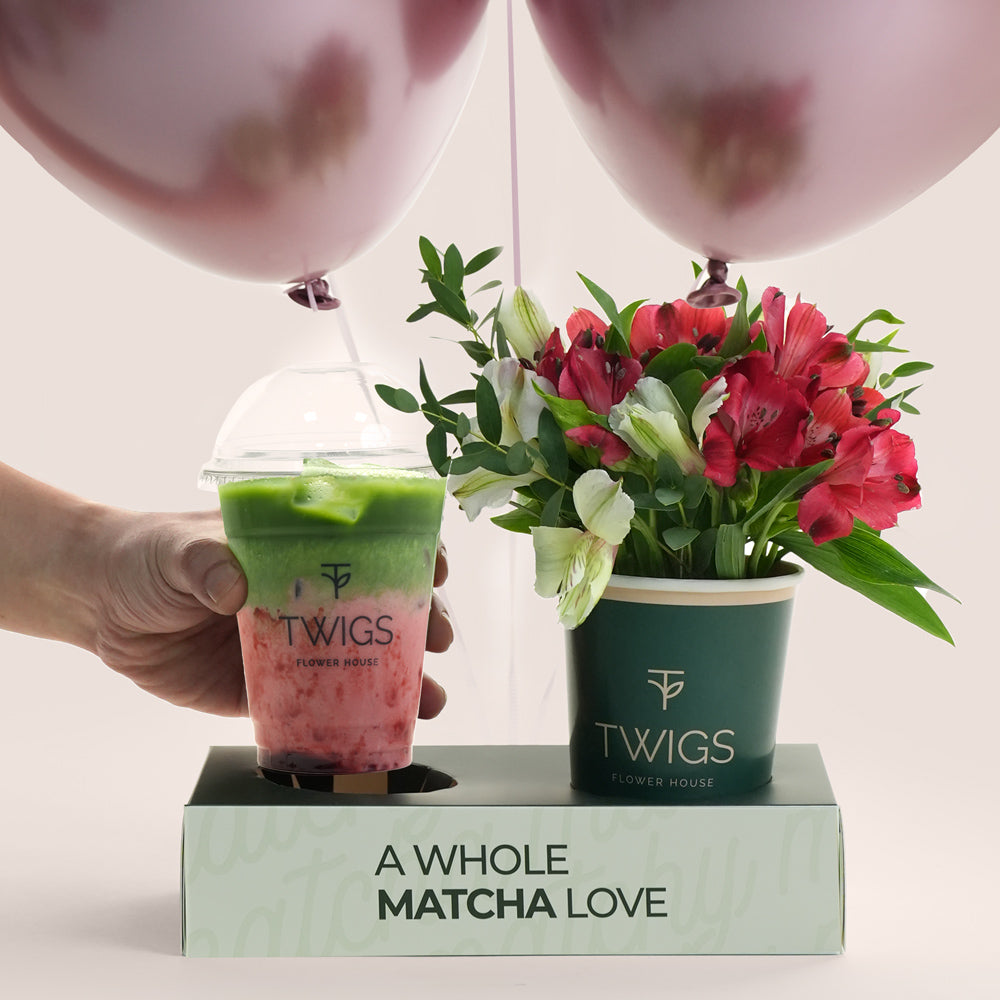 Strawberry Matcha flowers with Balloons 