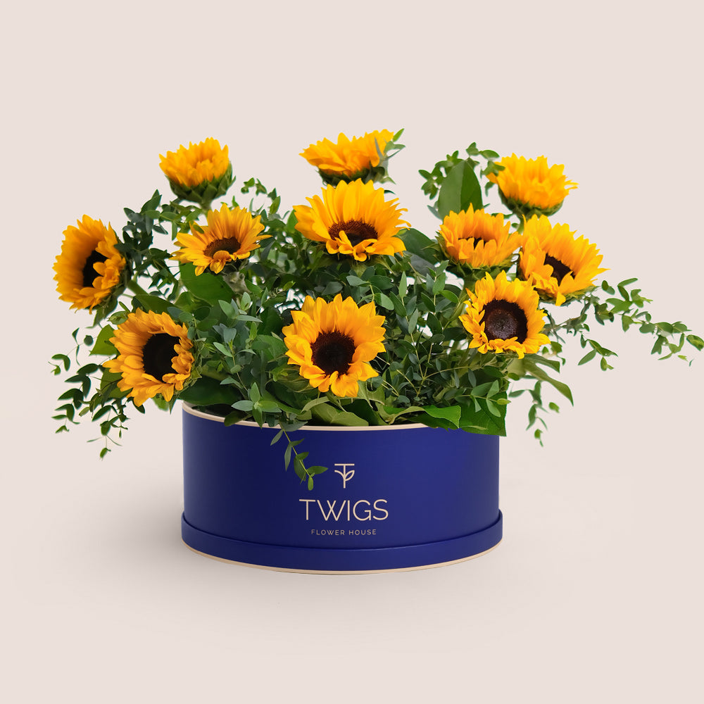 Sunflower Grande Hat Box Flower Arrangement – Luxury Gift Delivery Dubai