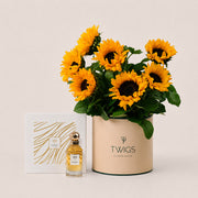 Sunflower deluxe flower box in warm beige with Palomino perfume by Lootah