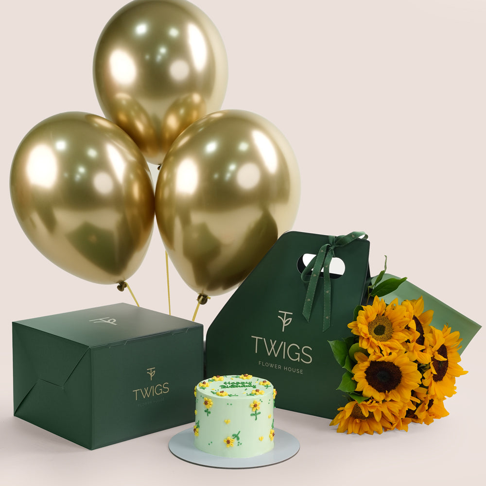 Birthday flowers with sunflower cake 