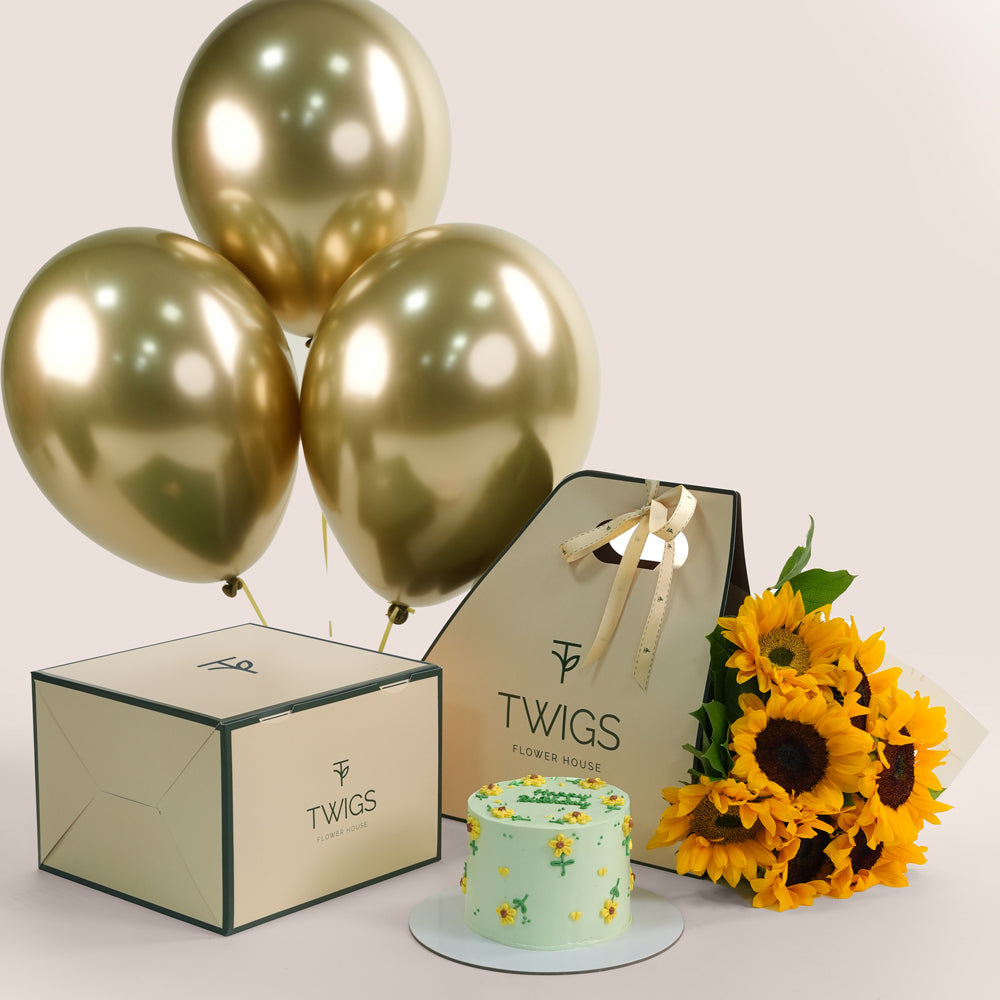 Birthday flowers with sunflower cake 