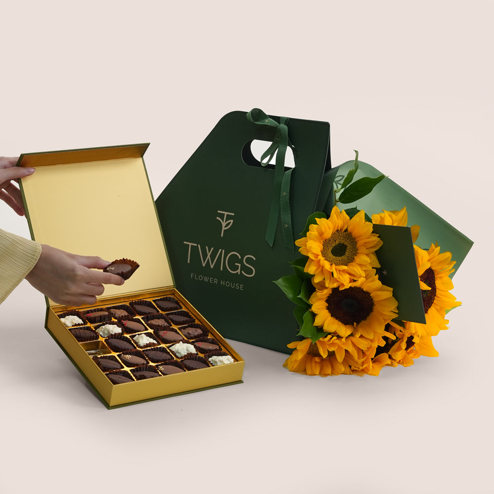 Premium Dubai chocolate (BATEEL) with sunflowers