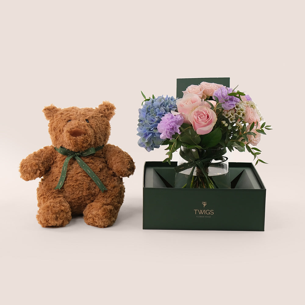 Violet Hues - Mother's Day Flowers & Plush Teddy Bear Gift Set