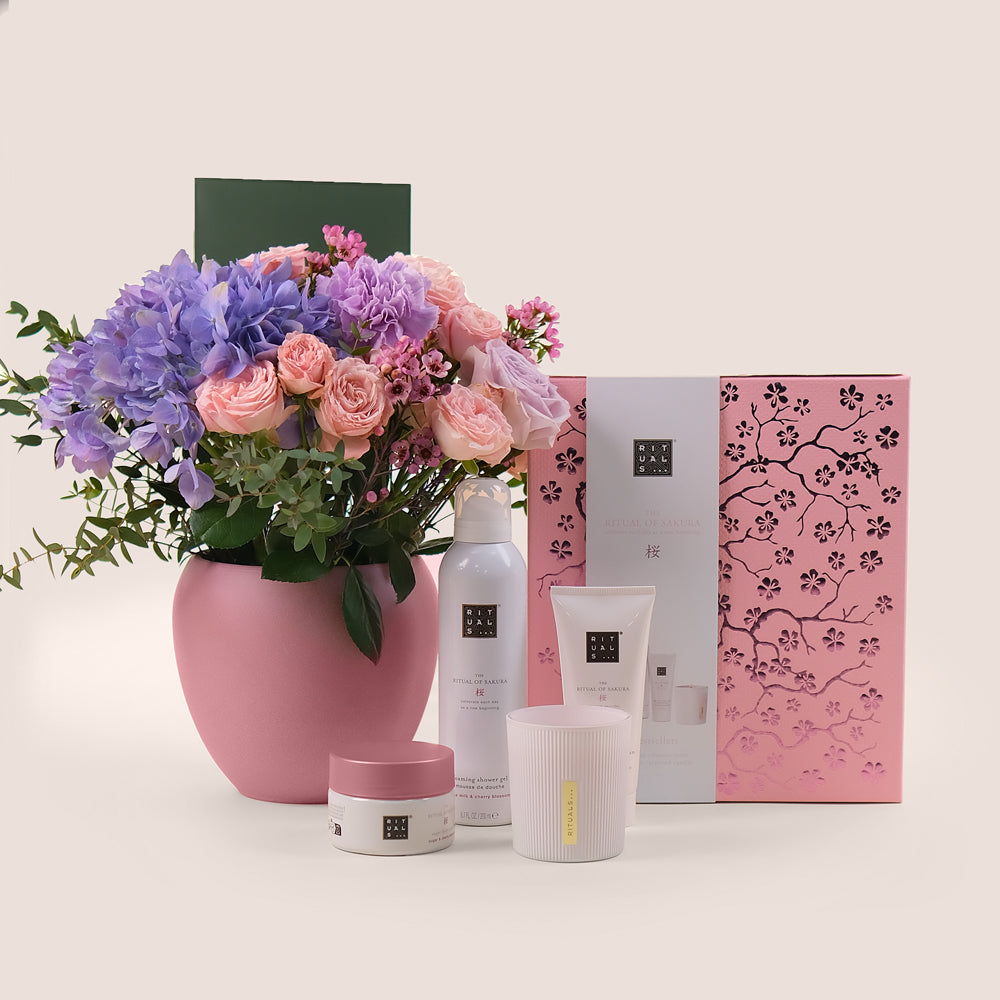 Violet Hues - Mother's Day Gift Set - Floral Elegance & RITUALS Sakura Spa Experience