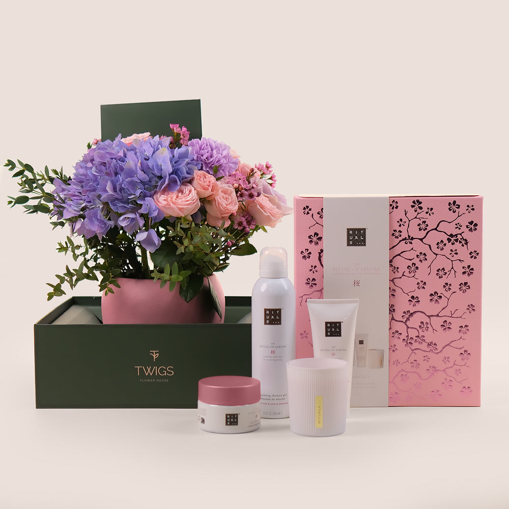 Violet Hues - Mother's Day Gift Set - Floral Elegance & RITUALS Sakura Spa Experience