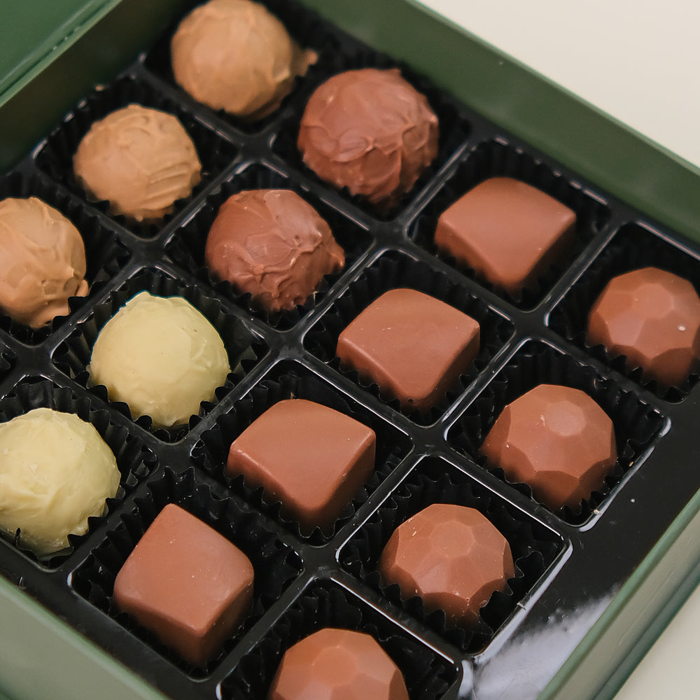 Assorted chocolates in TWIGS green box