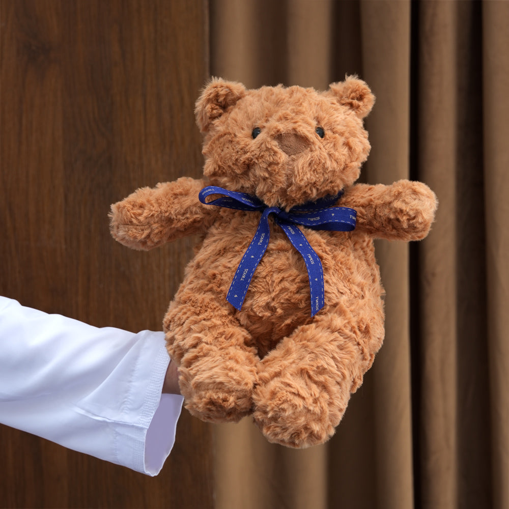 TWIGS classic teddy bear with navy blue ribbon, Father's Day gift add-on Dubai