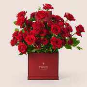 luxury red ecuador roses and spray roses in burgundy square box valentine flowers uae