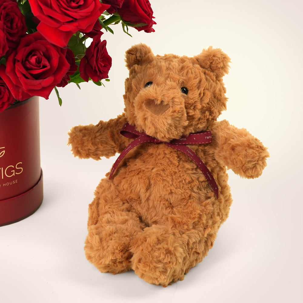 Luxury Red Roses with Teddy Bear – Valentine’s Day Flower Delivery in UAE