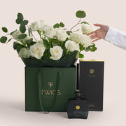 Twigs Flower House luxury gift set featuring Rituals Wild Fig fragrance and premium white roses 