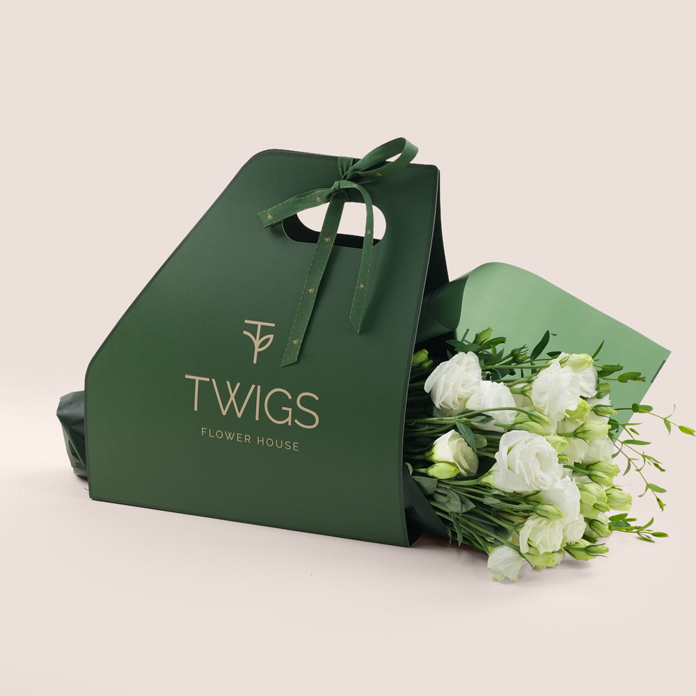 Serenity in White - Lisianthus Hand Bouquet | Elegant White Flowers Dubai & UAE