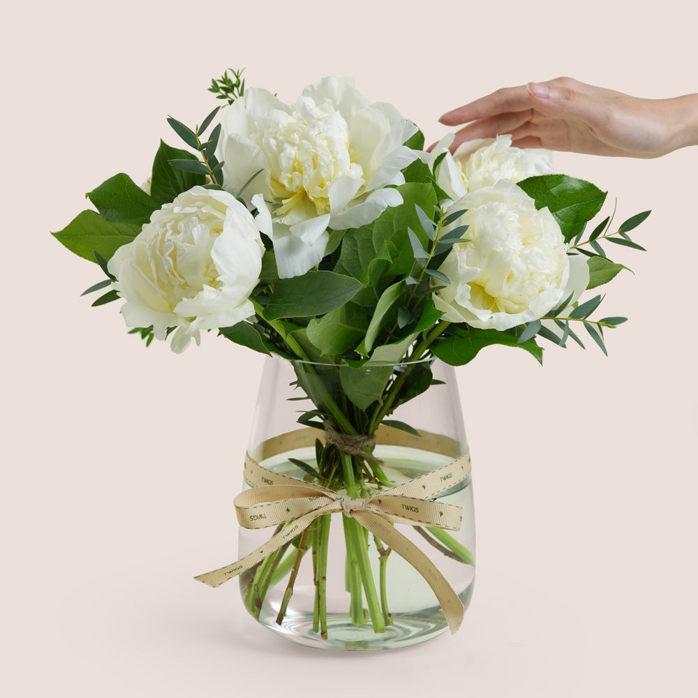 Noor - Ivory White Peonies & Premium Stuffed Dates Gift Set by TWIGS