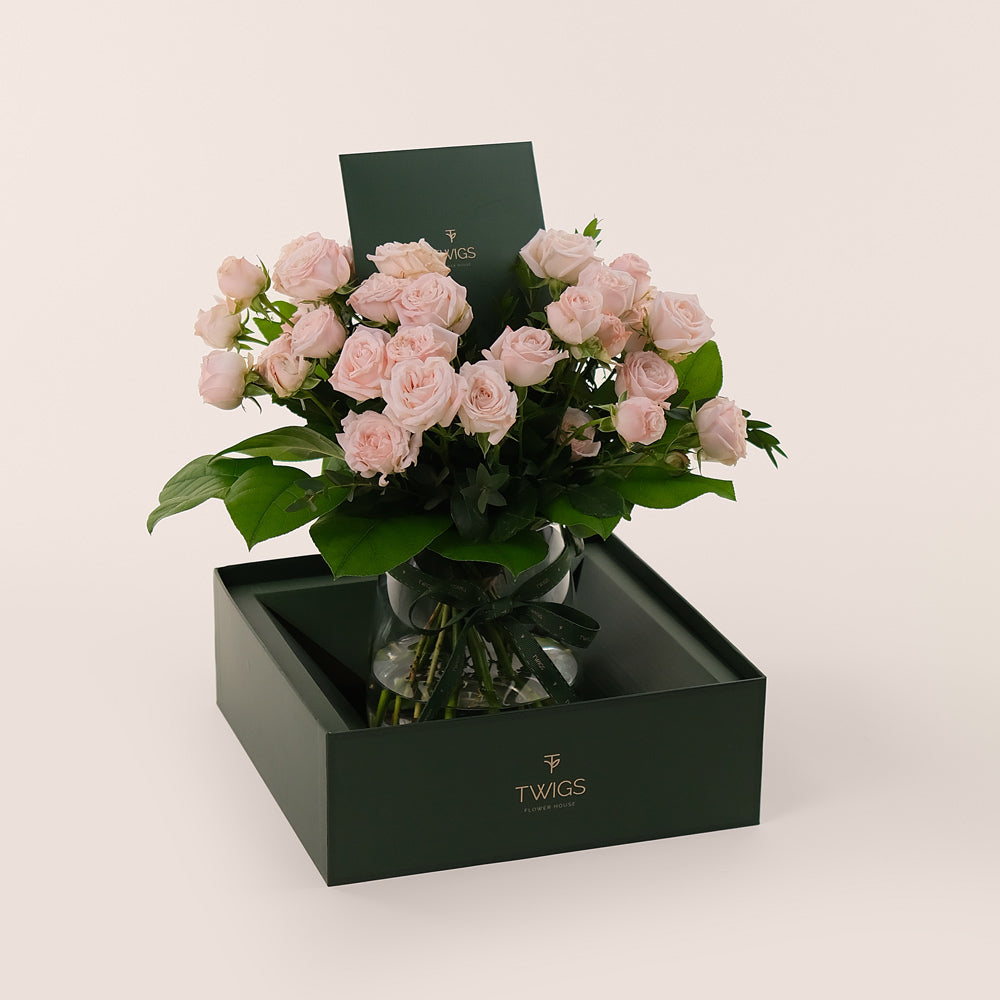 Petite Bombastic Roses in Flower Vase – Soft Charming Elegant Gift